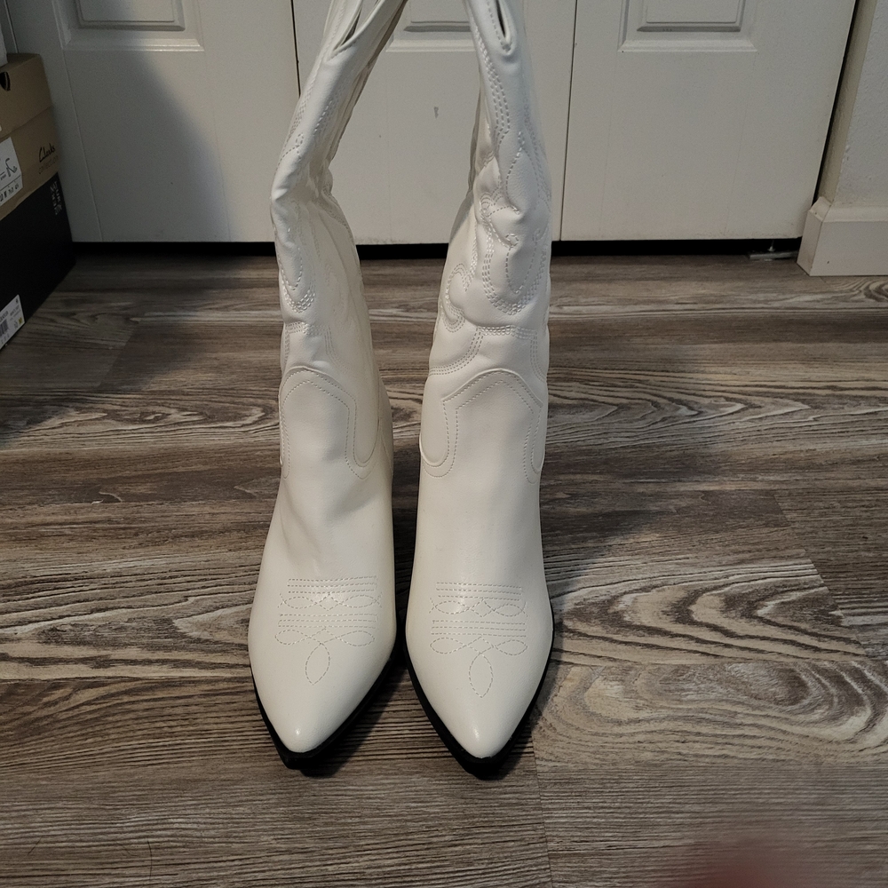 White Knee High Cowboy Boots